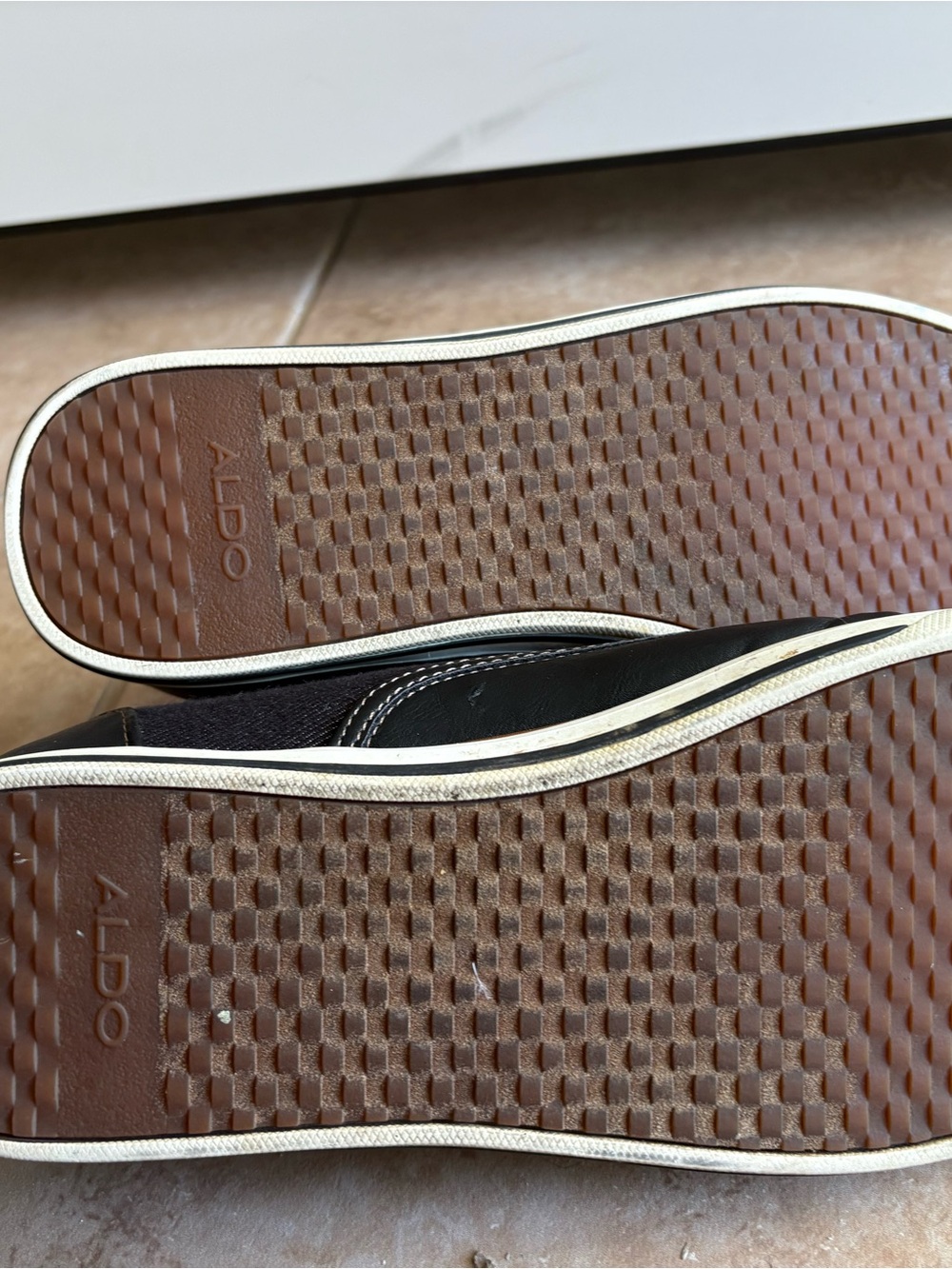Aldo Black Upper Loafers with Brown Rubber Soles